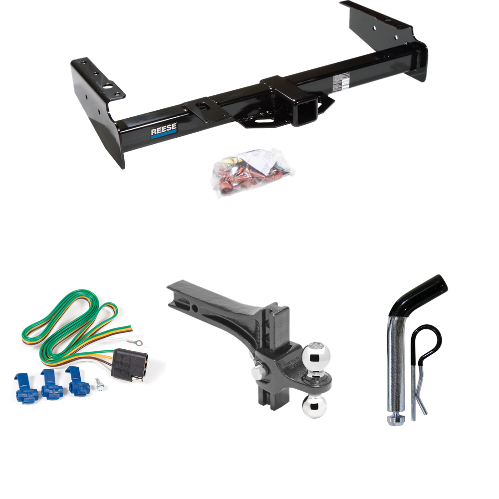 Fits 1992-1999 Chevrolet Suburban K1500 Trailer Hitch Tow PKG w/ 4-Flat Wiring + Dual Adjustable Drop Rise Ball Ball Mount 2" & 2-5/16" Trailer Balls + Pin/Clip By Reese Towpower