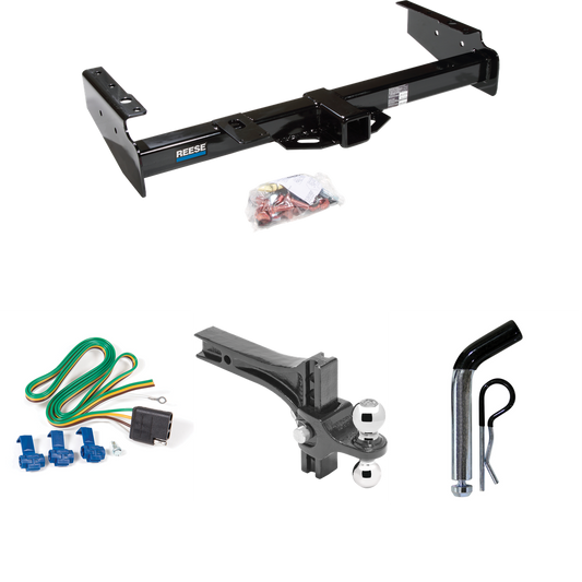 Fits 1992-1999 Chevrolet Suburban K1500 Trailer Hitch Tow PKG w/ 4-Flat Wiring + Dual Adjustable Drop Rise Ball Ball Mount 2" & 2-5/16" Trailer Balls + Pin/Clip By Reese Towpower