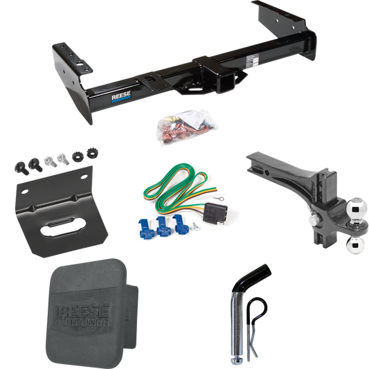 Fits 1992-1999 Chevrolet Suburban K1500 Trailer Hitch Tow PKG w/ 4-Flat Wiring + Dual Adjustable Drop Rise Ball Ball Mount 2" & 2-5/16" Trailer Balls + Pin/Clip + Wiring Bracket + Hitch Cover By Reese Towpower