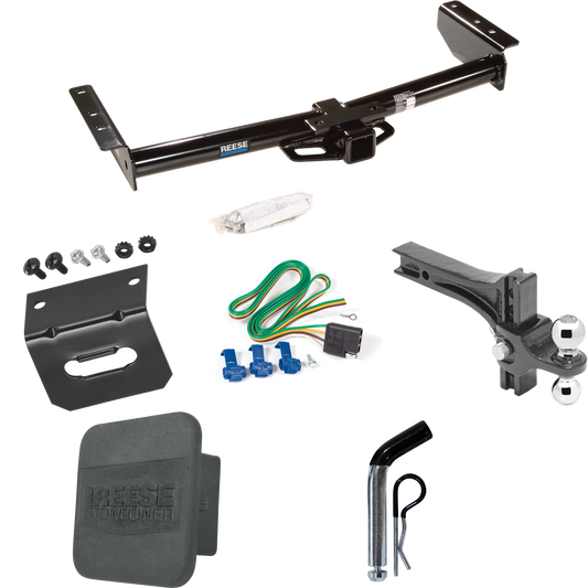 Fits 2002-2002 Cadillac Escalade EXT Trailer Hitch Tow PKG w/ 4-Flat Wiring + Dual Adjustable Drop Rise Ball Ball Mount 2" & 2-5/16" Trailer Balls + Pin/Clip + Wiring Bracket + Hitch Cover By Reese Towpower