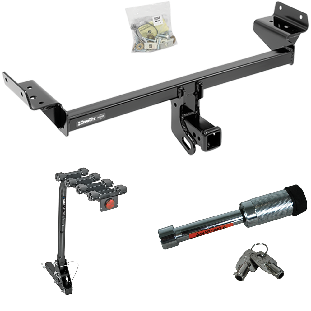 Fits 2019-2023 Lincoln Nautilus Trailer Hitch Tow PKG w/ 4 Bike Carrier Rack + Hitch Lock By Draw-Tite