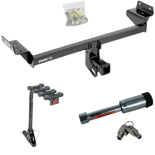 Fits 2019-2023 Lincoln Nautilus Trailer Hitch Tow PKG w/ 4 Bike Carrier Rack + Hitch Lock By Draw-Tite