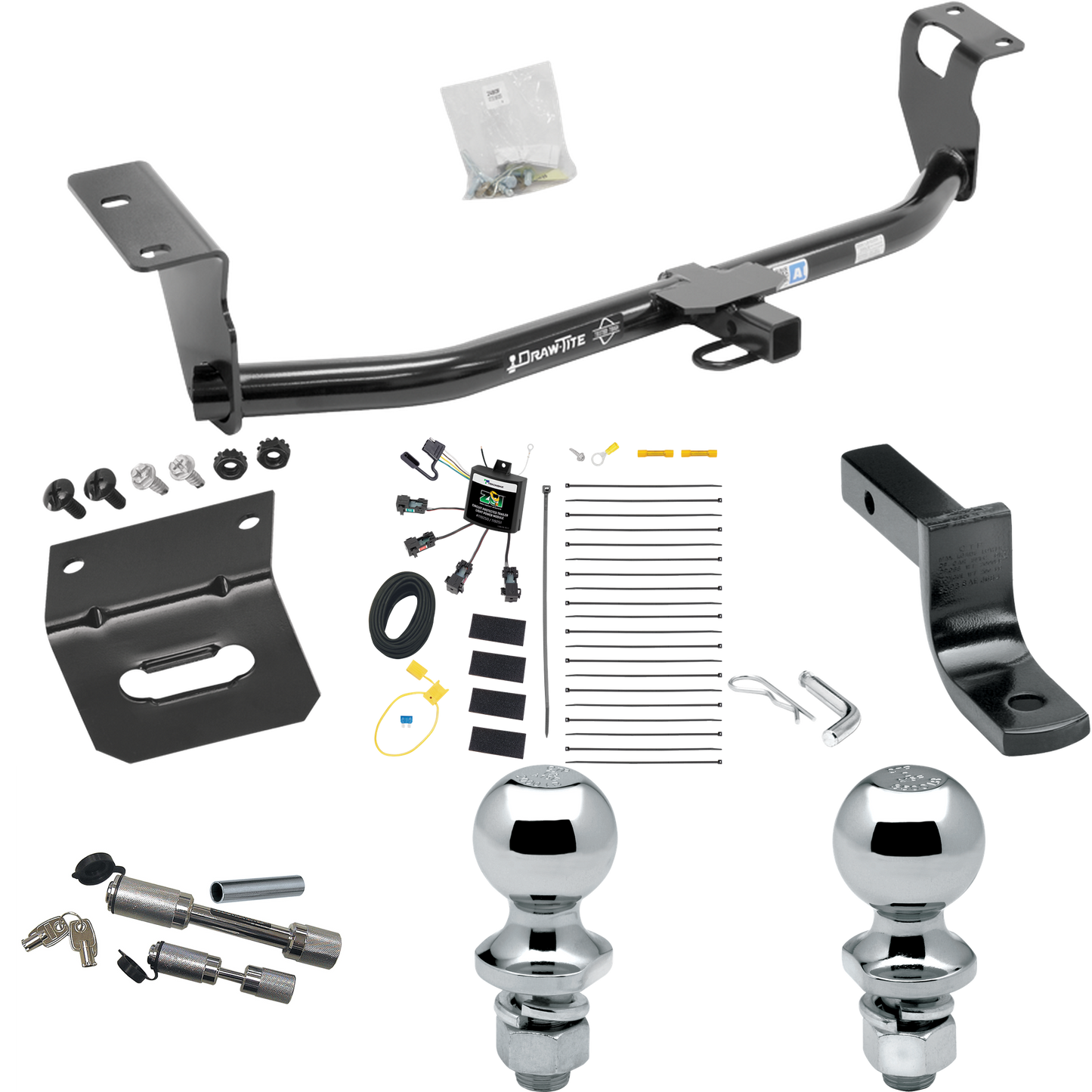 Fits 2008-2008 Toyota Corolla Trailer Hitch Tow PKG w/ 4-Flat Zero Contact "No Splice" Wiring Harness + Draw-Bar + 1-7/8" + 2" Ball + Wiring Bracket + Dual Hitch & Coupler Locks By Draw-Tite