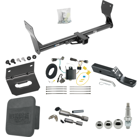 Fits 2015-2018 Ford Edge Trailer Hitch Tow PKG w/ 4-Flat Wiring + Ball Mount w/ 2" Drop + Interchangeable Ball 1-7/8" & 2" & 2-5/16" + Wiring Bracket + Dual Hitch & Coupler Locks + Hitch Cover (Excludes: Sport & Titanium Models) By Reese Towpower