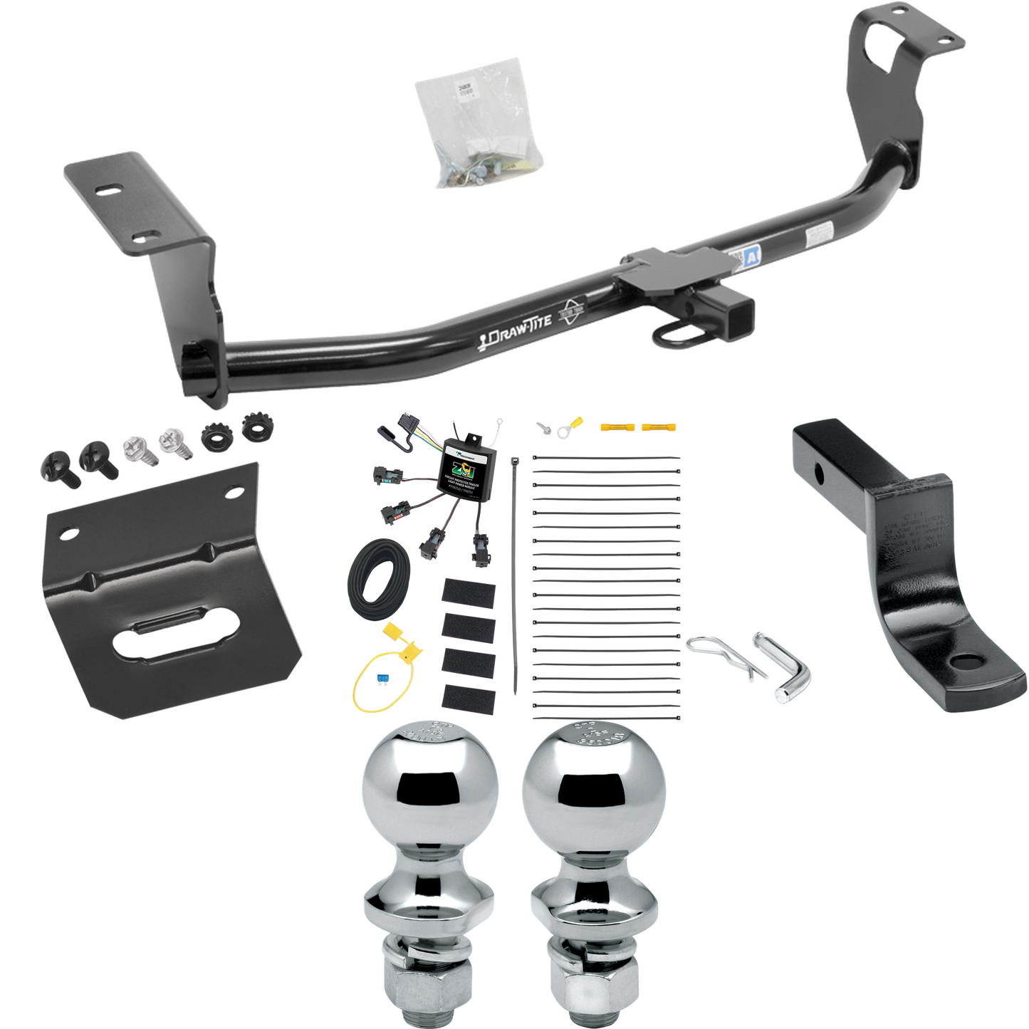 Fits 2008-2008 Toyota Corolla Trailer Hitch Tow PKG w/ 4-Flat Zero Contact "No Splice" Wiring Harness + Draw-Bar + 1-7/8" + 2" Ball + Wiring Bracket By Draw-Tite