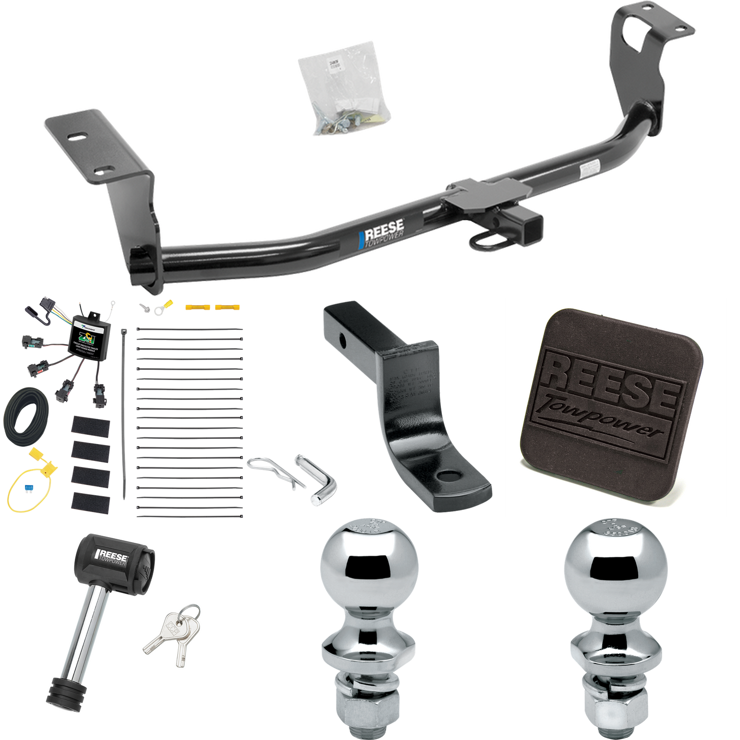 Fits 2008-2008 Toyota Corolla Trailer Hitch Tow PKG w/ 4-Flat Zero Contact "No Splice" Wiring Harness + Draw-Bar + 1-7/8" + 2" Ball + Hitch Cover + Hitch Lock By Reese Towpower