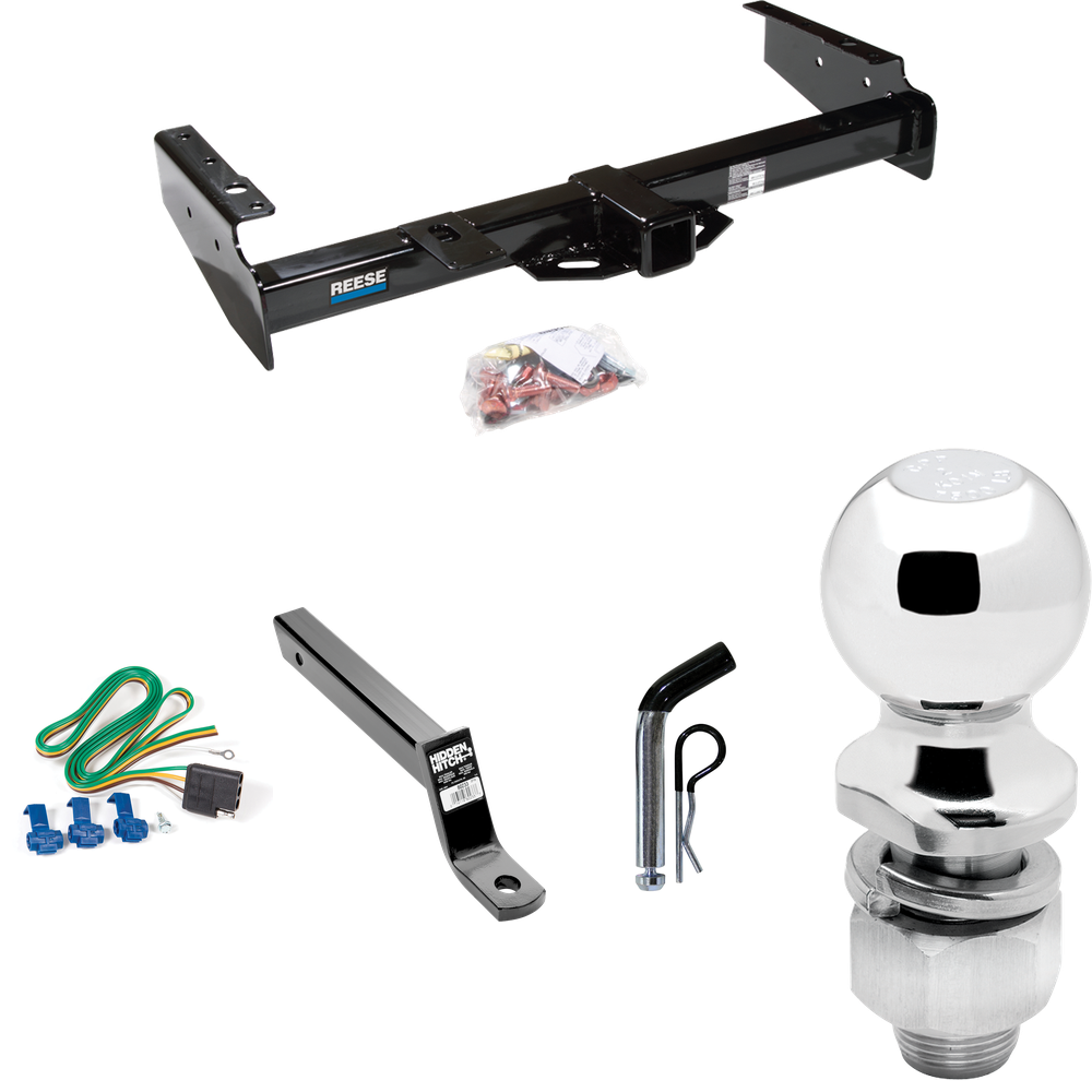 Fits 1992-1994 Chevrolet Blazer Trailer Hitch Tow PKG w/ 4-Flat Wiring + Extended 16" Long Ball Mount w/ 4" Drop + Pin/Clip + 2" Ball By Reese Towpower