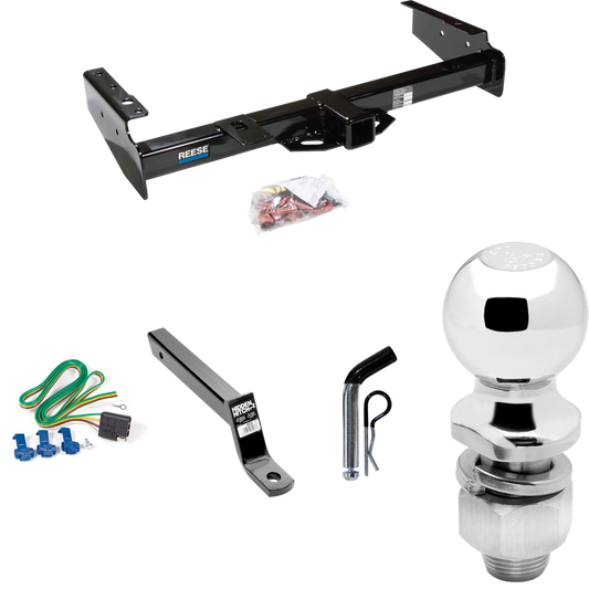 Fits 1992-1994 Chevrolet Blazer Trailer Hitch Tow PKG w/ 4-Flat Wiring + Extended 16" Long Ball Mount w/ 4" Drop + Pin/Clip + 2" Ball By Reese Towpower