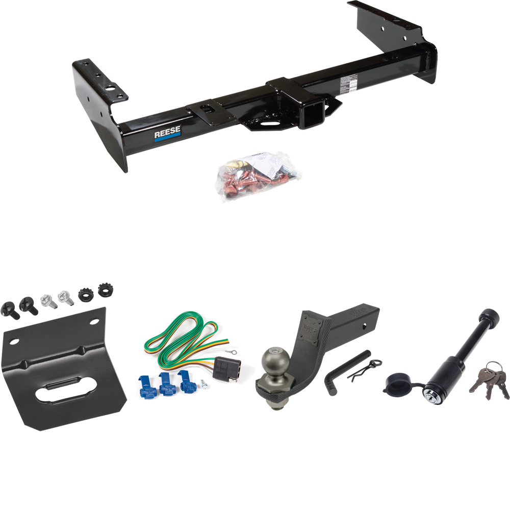 Fits 1992-1999 Chevrolet Suburban K2500 Trailer Hitch Tow PKG w/ 4-Flat Wiring + Interlock Tactical Starter Kit w/ 3-1/4" Drop & 2" Ball + Tactical Dogbone Lock + Wiring Bracket By Reese Towpower