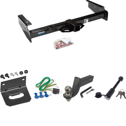 Fits 1992-1999 Chevrolet Suburban K2500 Trailer Hitch Tow PKG w/ 4-Flat Wiring + Interlock Tactical Starter Kit w/ 3-1/4" Drop & 2" Ball + Tactical Dogbone Lock + Wiring Bracket By Reese Towpower