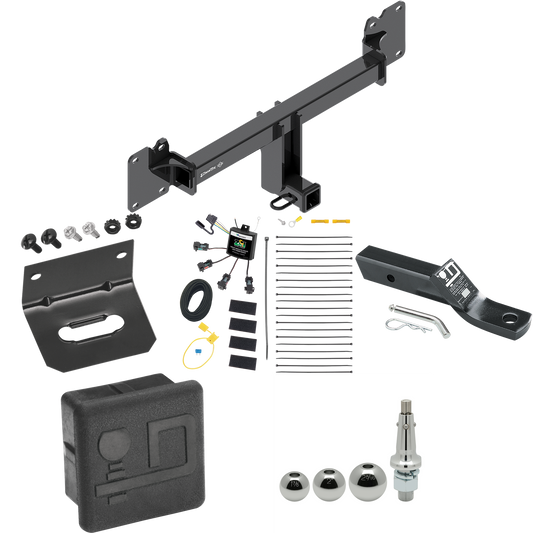 Fits 2022-2023 Jaguar F-Pace Trailer Hitch Tow PKG w/ 4-Flat Zero Contact "No Splice" Wiring + Ball Mount w/ 2" Drop + Interchangeable Ball 1-7/8" & 2" & 2-5/16" + Wiring Bracket + Hitch Cover By Draw-Tite