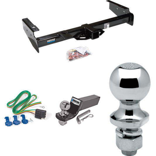 Fits 1999-2000 GMC Yukon Denali Trailer Hitch Tow PKG w/ 4-Flat Wiring + Starter Kit Ball Mount w/ 2" Drop & 2" Ball + 1-7/8" Ball By Reese Towpower