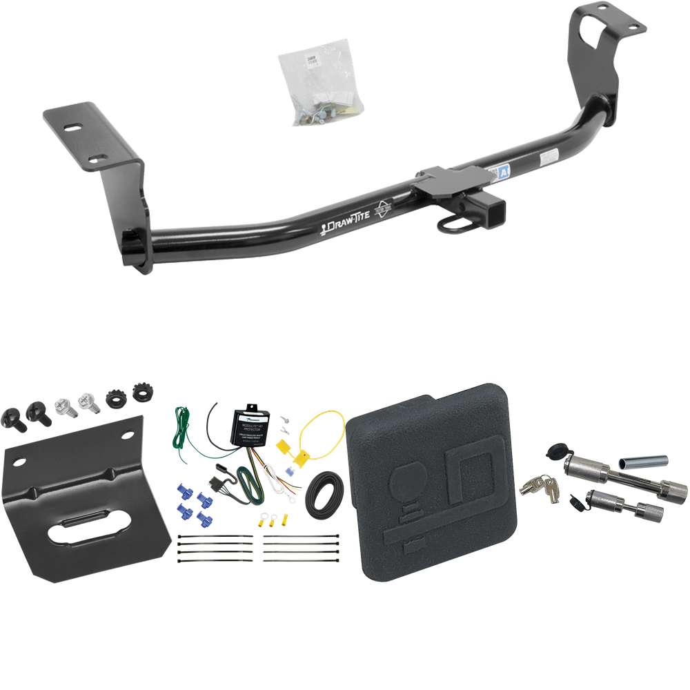 Fits 2008-2008 Toyota Corolla Trailer Hitch Tow PKG w/ 4-Flat Wiring Harness + Hitch Cover + Dual Hitch & Coupler Locks By Draw-Tite