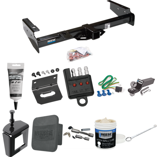 Fits 1992-1999 Chevrolet Suburban C1500 Trailer Hitch Tow PKG w/ 4-Flat Wiring + Starter Kit Ball Mount w/ 2" Drop & 2" Ball + Wiring Bracket + Hitch Cover + Dual Hitch & Coupler Locks + Wiring Tester + Ball Lube + Electric Grease + Ball Wrench + Ant