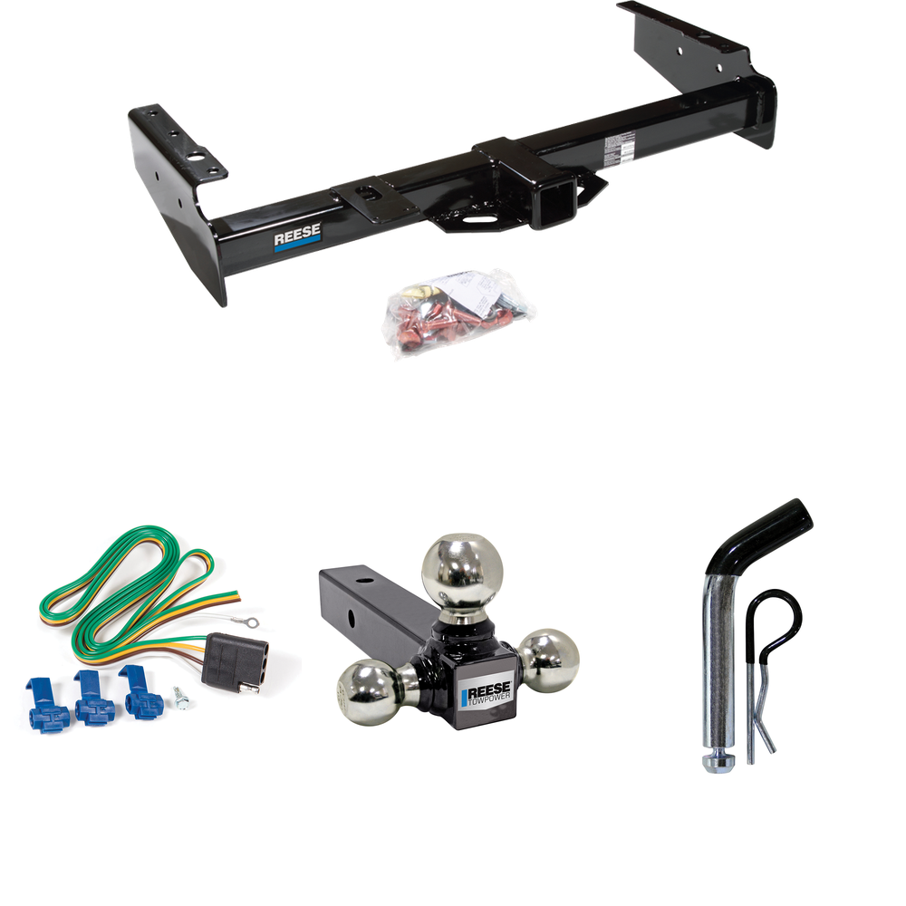 Se adapta al paquete de enganche de remolque GMC Suburban K2500 1992-1999 con 4 cables planos + soporte de bola triple de bolas de remolque de 1-7/8" y 2" y 2-5/16" + pasador/clip de Reese Towpower