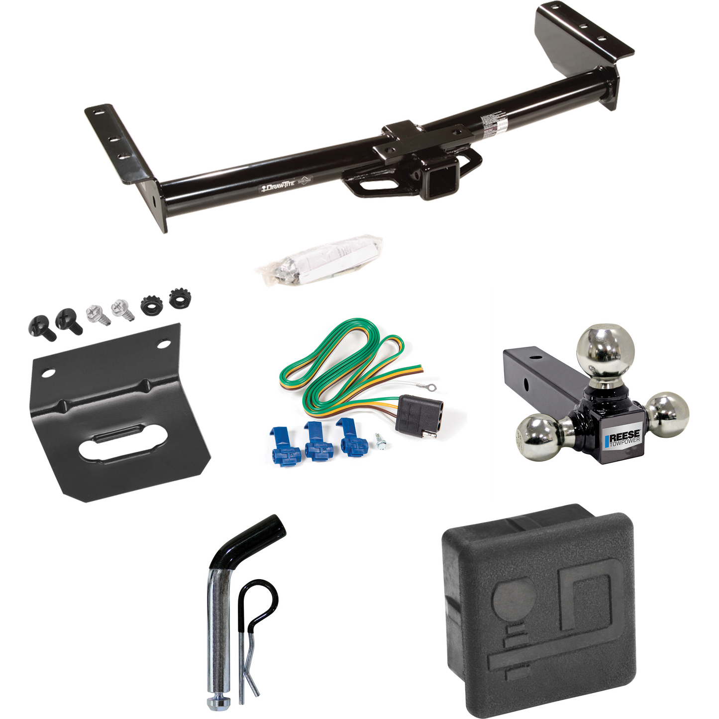 Fits 2002-2002 Cadillac Escalade Trailer Hitch Tow PKG w/ 4-Flat Wiring + Triple Ball Ball Mount 1-7/8" & 2" & 2-5/16" Trailer Balls + Pin/Clip + Wiring Bracket + Hitch Cover By Draw-Tite