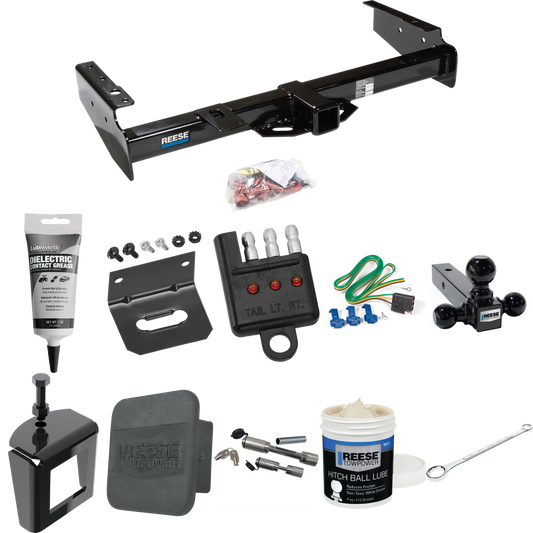 Fits 1992-1999 Chevrolet Suburban C1500 Trailer Hitch Tow PKG w/ 4-Flat Wiring + Triple Ball Ball Mount 1-7/8" & 2" & 2-5/16" Trailer Balls + Wiring Bracket + Hitch Cover + Dual Hitch & Coupler Locks + Wiring Tester + Ball Lube + Electric Grease + Ba