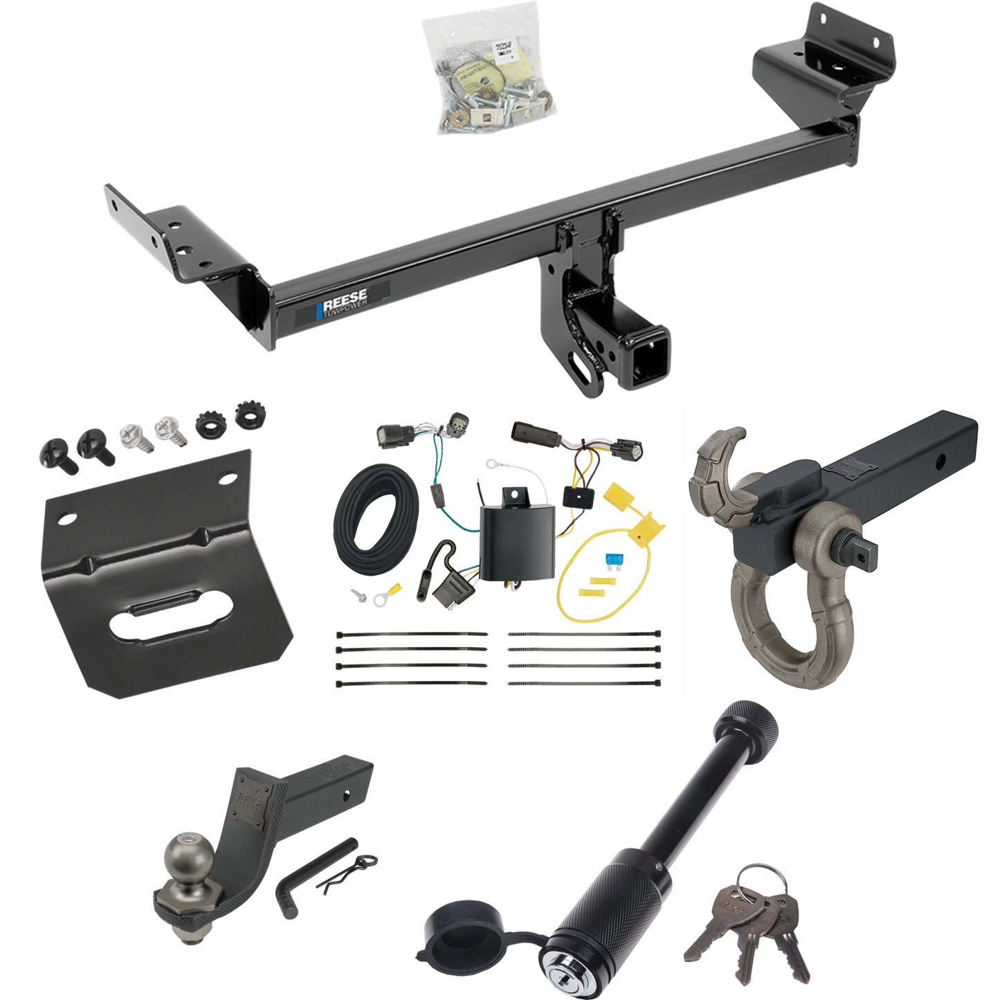 Fits 2015-2018 Ford Edge Trailer Hitch Tow PKG w/ 4-Flat Wiring + Interlock Tactical Starter Kit w/ 3-1/4" Drop & 2" Ball + Tactical Hook & Shackle Mount + Tactical Dogbone Lock + Wiring Bracket (Excludes: Sport & Titanium Models) By Reese Towpower