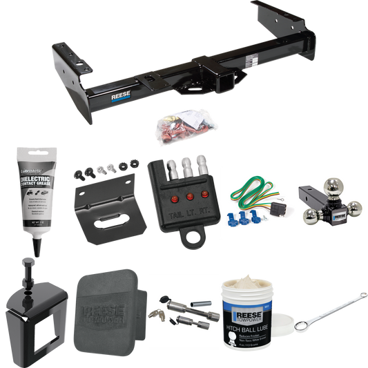 Fits 1992-1999 GMC Suburban C1500 Trailer Hitch Tow PKG w/ 4-Flat Wiring + Triple Ball Ball Mount 1-7/8" & 2" & 2-5/16" Trailer Balls + Wiring Bracket + Hitch Cover + Dual Hitch & Coupler Locks + Wiring Tester + Ball Lube + Electric Grease + Ball Wre