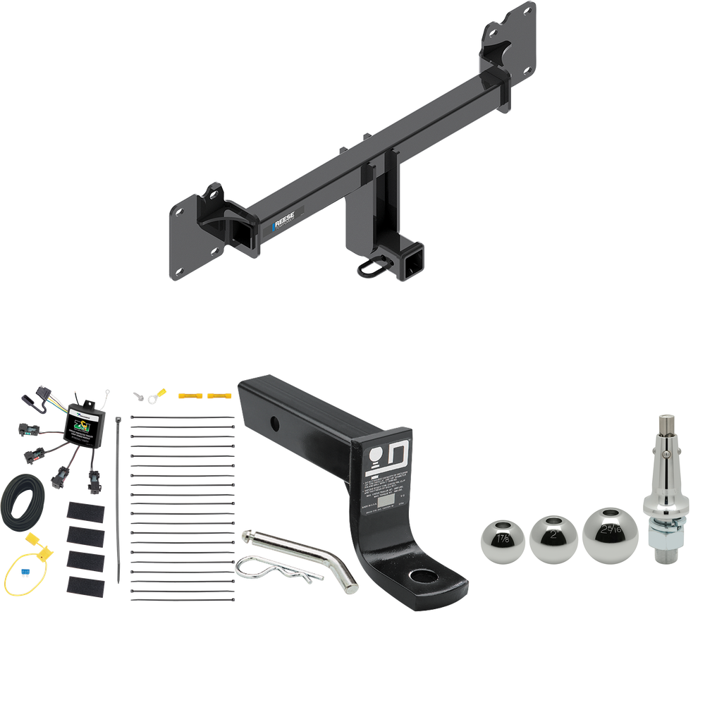 Fits 2022-2023 Jaguar F-Pace Trailer Hitch Tow PKG w/ 4-Flat Zero Contact "No Splice" Wiring + Ball Mount w/ 4" Drop + Interchangeable Ball 1-7/8" & 2" & 2-5/16" By Reese Towpower