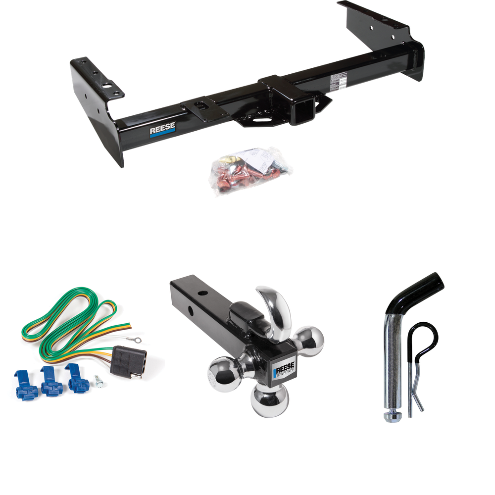 Fits 1992-1999 GMC Suburban C2500 Trailer Hitch Tow PKG w/ 4-Flat Wiring + Triple Ball Ball Mount 1-7/8" & 2" & 2-5/16" Trailer Balls w/ Tow Hook + Pin/Clip By Reese Towpower