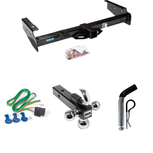 Fits 1992-1999 GMC Suburban C2500 Trailer Hitch Tow PKG w/ 4-Flat Wiring + Triple Ball Ball Mount 1-7/8" & 2" & 2-5/16" Trailer Balls w/ Tow Hook + Pin/Clip By Reese Towpower