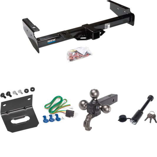 Fits 1992-1999 Chevrolet Suburban C2500 Trailer Hitch Tow PKG w/ 4-Flat Wiring + Tactical Triple Ball Ball Mount 1-7/8" & 2" & 2-5/16" Balls & Tow Hook + Tactical Dogbone Lock + Wiring Bracket By Reese Towpower