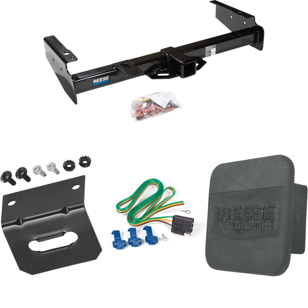 Fits 1992-1999 Chevrolet Suburban K1500 Trailer Hitch Tow PKG w/ 4-Flat Wiring Harness + Wiring Bracket + Hitch Cover By Reese Towpower