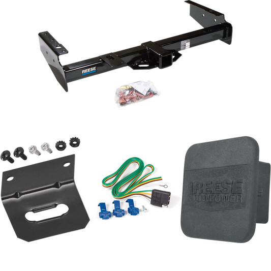 Fits 1992-1999 Chevrolet Suburban K1500 Trailer Hitch Tow PKG w/ 4-Flat Wiring Harness + Wiring Bracket + Hitch Cover By Reese Towpower