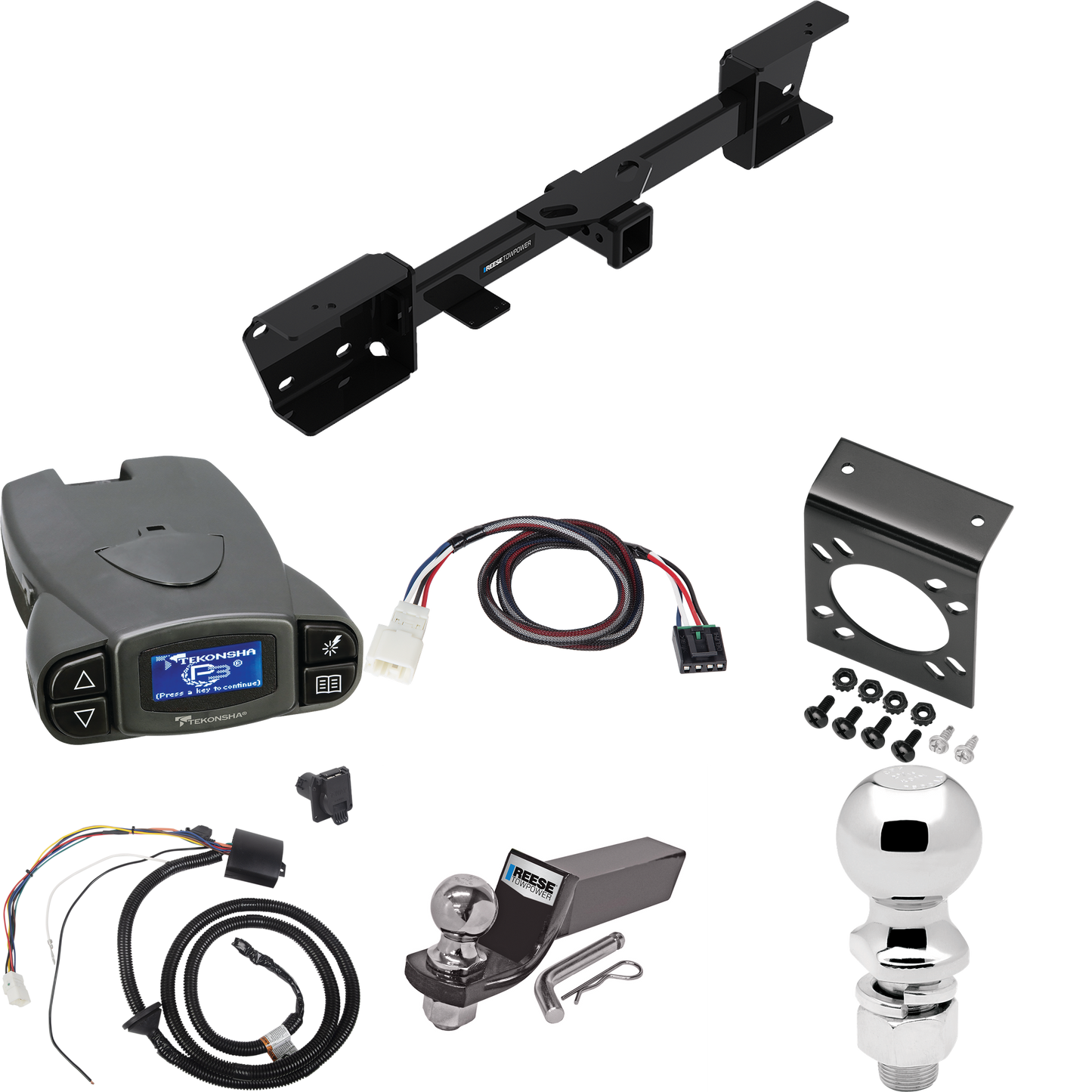 Se adapta al paquete de enganche de remolque Subaru Ascent 2019-2022 con control de freno Tekonsha Prodigy P3 + adaptador BC Plug &amp; Play + cableado RV de 7 vías + soporte de bola y caída de 2" y 2-5/16" de Reese Towpower