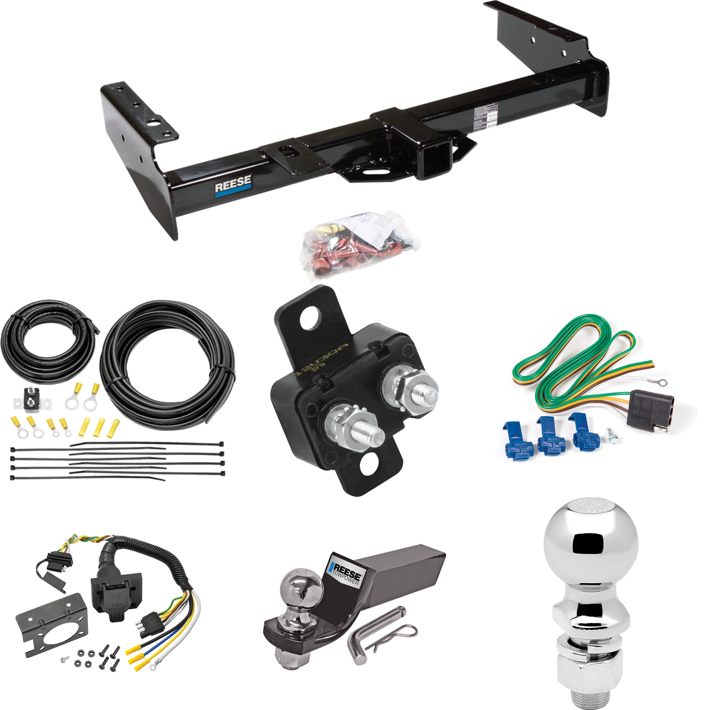 Fits 1995-2000 Chevrolet Tahoe Trailer Hitch Tow PKG w/ 7-Way RV Wiring + 2" & 2-5/16" Ball + Drop Mount By Reese Towpower