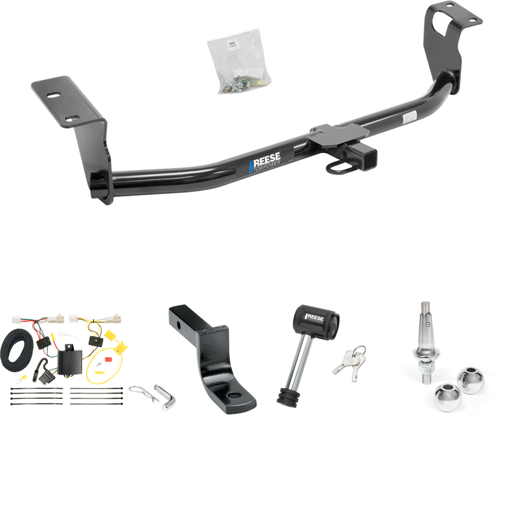 Se adapta al paquete de enganche de remolque Toyota Corolla 2009-2013 con arnés de cableado plano de 4 + barra de tracción + bolas intercambiables de 1-7/8" y 2" + bloqueo de enganche de Reese Towpower