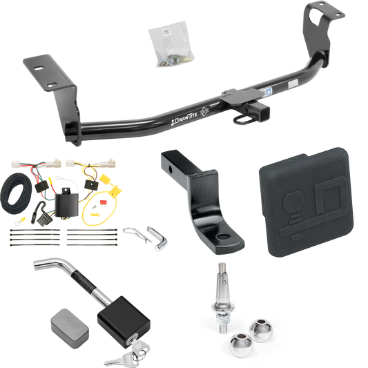 Fits 2009-2013 Toyota Corolla Trailer Hitch Tow PKG w/ 4-Flat Wiring Harness + Draw-Bar + Interchangeable 1-7/8" & 2" Balls + Hitch Cover + Hitch Lock By Draw-Tite