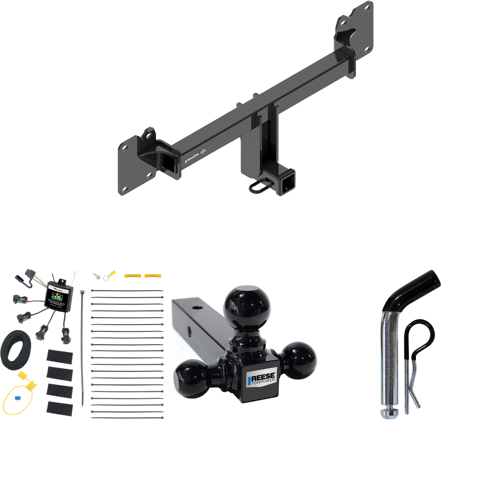 Fits 2022-2023 Jaguar F-Pace Trailer Hitch Tow PKG w/ 4-Flat Zero Contact "No Splice" Wiring + Triple Ball Ball Mount 1-7/8" & 2" & 2-5/16" Trailer Balls + Pin/Clip By Draw-Tite