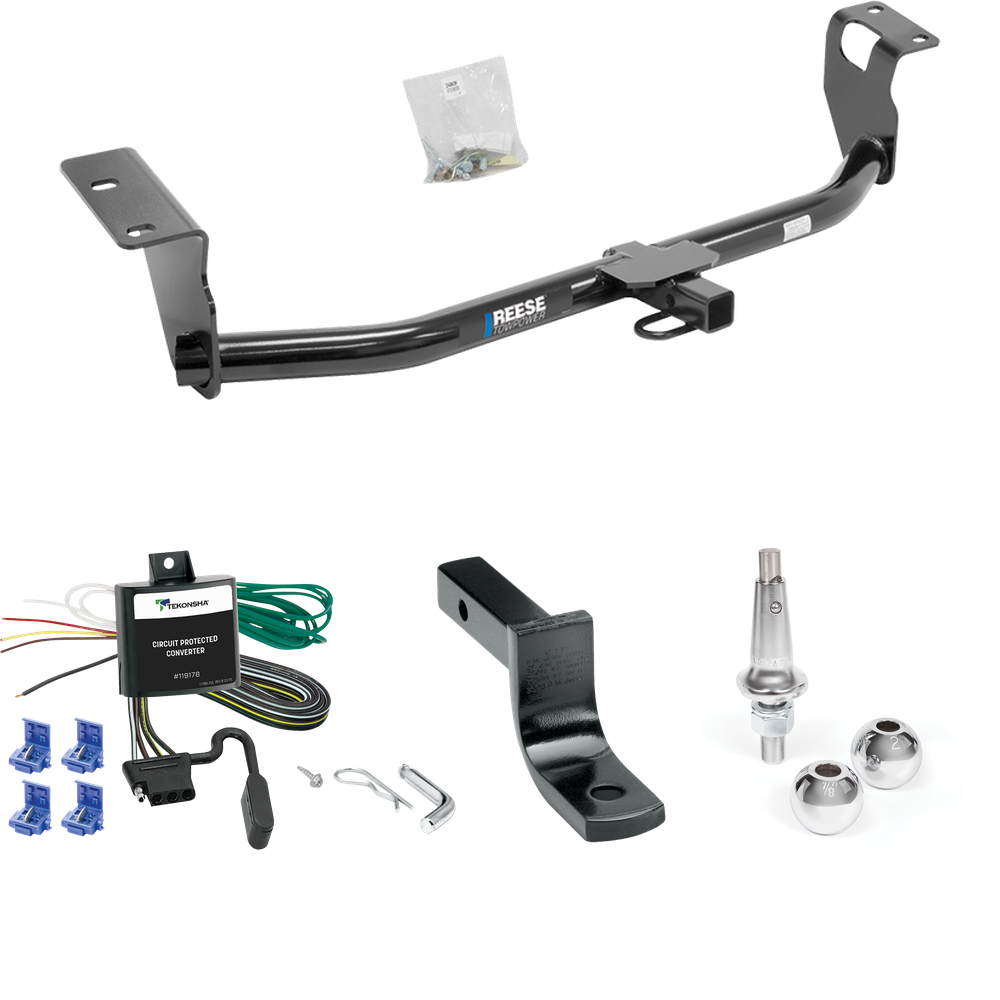 Fits 2003-2007 Toyota Corolla Trailer Hitch Tow PKG w/ 4-Flat Wiring Harness + Draw-Bar + Interchangeable 1-7/8" & 2" Balls By Reese Towpower