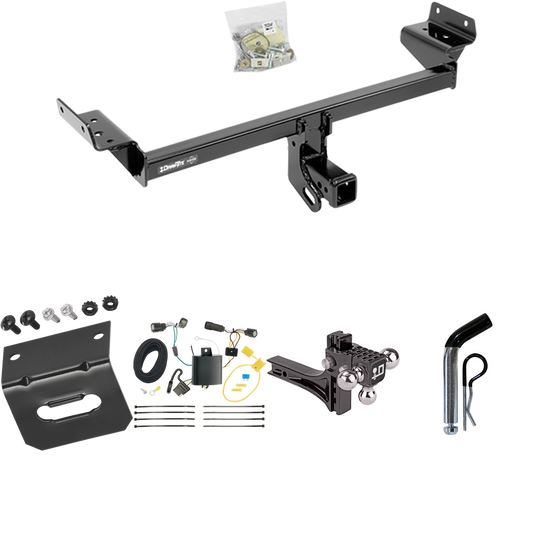 Fits 2015-2018 Ford Edge Trailer Hitch Tow PKG w/ 4-Flat Wiring Harness + Adjustable Drop Rise Triple Ball Ball Mount 1-7/8" & 2" & 2-5/16" Trailer Balls + Pin/Clip + Wiring Bracket (Excludes: Sport & Titanium Models) By Draw-Tite