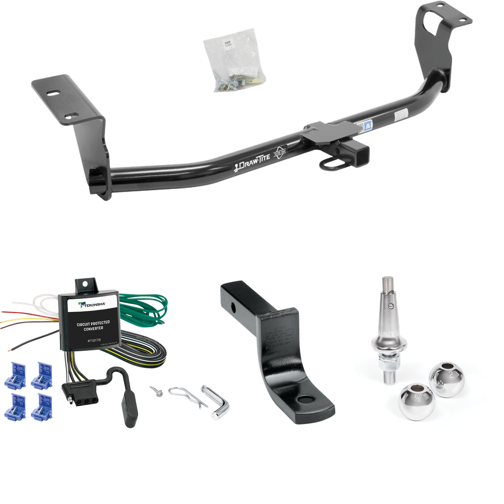 Fits 2003-2007 Toyota Corolla Trailer Hitch Tow PKG w/ 4-Flat Wiring Harness + Draw-Bar + Interchangeable 1-7/8" & 2" Balls By Draw-Tite