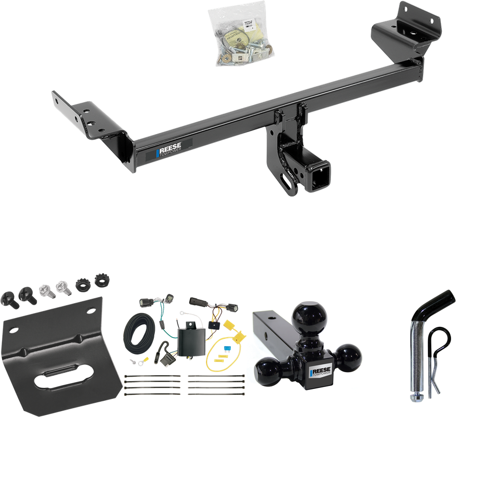 Fits 2015-2018 Ford Edge Trailer Hitch Tow PKG w/ 4-Flat Wiring Harness + Triple Ball Ball Mount 1-7/8" & 2" & 2-5/16" Trailer Balls + Pin/Clip + Wiring Bracket (Excludes: Sport & Titanium Models) By Reese Towpower