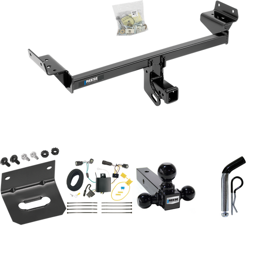 Fits 2015-2018 Ford Edge Trailer Hitch Tow PKG w/ 4-Flat Wiring Harness + Triple Ball Ball Mount 1-7/8" & 2" & 2-5/16" Trailer Balls + Pin/Clip + Wiring Bracket (Excludes: Sport & Titanium Models) By Reese Towpower