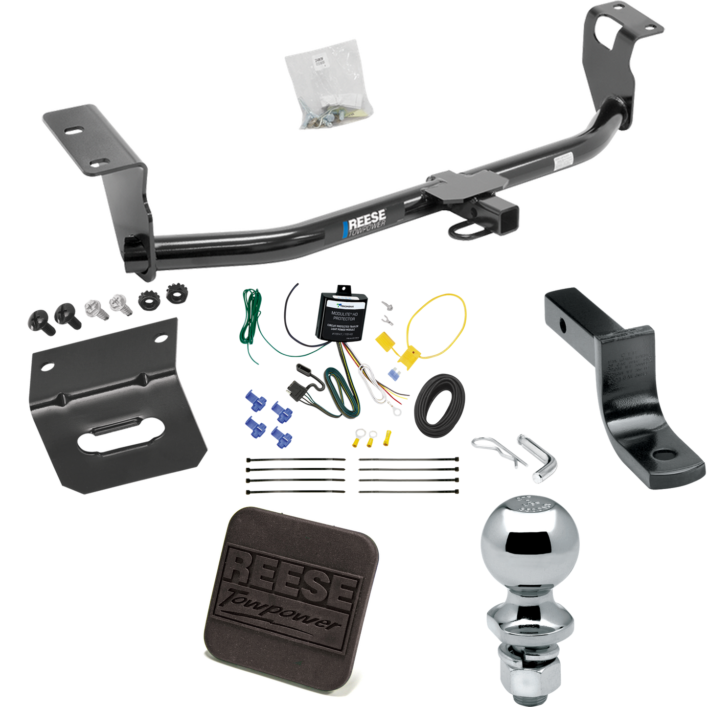 Fits 2008-2008 Toyota Corolla Trailer Hitch Tow PKG w/ 4-Flat Wiring Harness + Draw-Bar + 2" Ball + Wiring Bracket + Hitch Cover By Reese Towpower