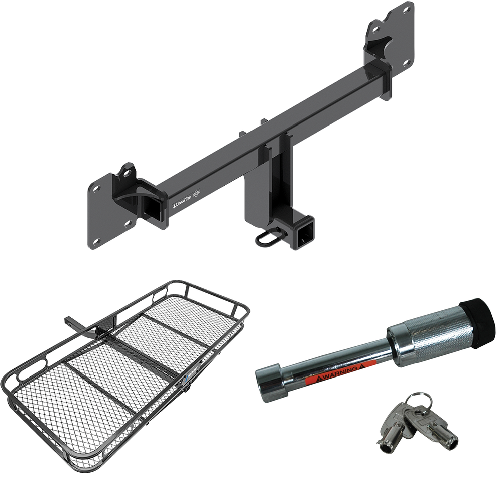 Fits 2017-2023 Jaguar F-Pace Trailer Hitch Tow PKG w/ 60" x 24" Cargo Carrier + Hitch Lock By Draw-Tite