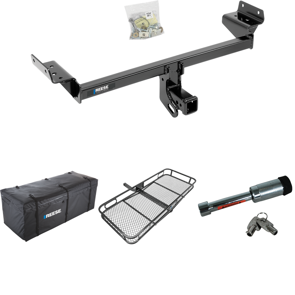 Fits 2019-2023 Ford Edge Trailer Hitch Tow PKG w/ 60" x 24" Cargo Carrier + Cargo Bag + Hitch Lock (Excludes: Titanium Models) By Reese Towpower