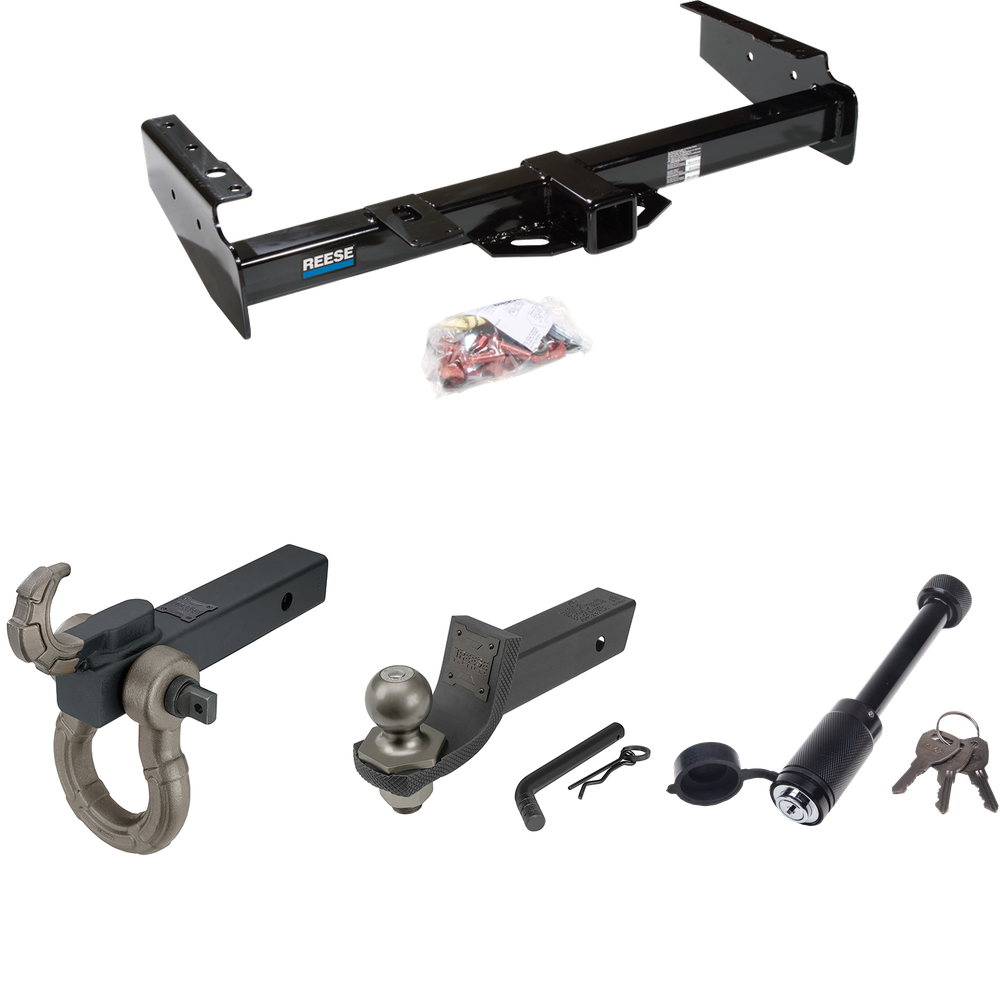 Fits 1999-2000 GMC Yukon Denali Trailer Hitch Tow PKG + Interlock Tactical Starter Kit w/ 2" Drop & 2" Ball + Tactical Hook & Shackle Mount + Tactical Dogbone Lock By Reese Towpower