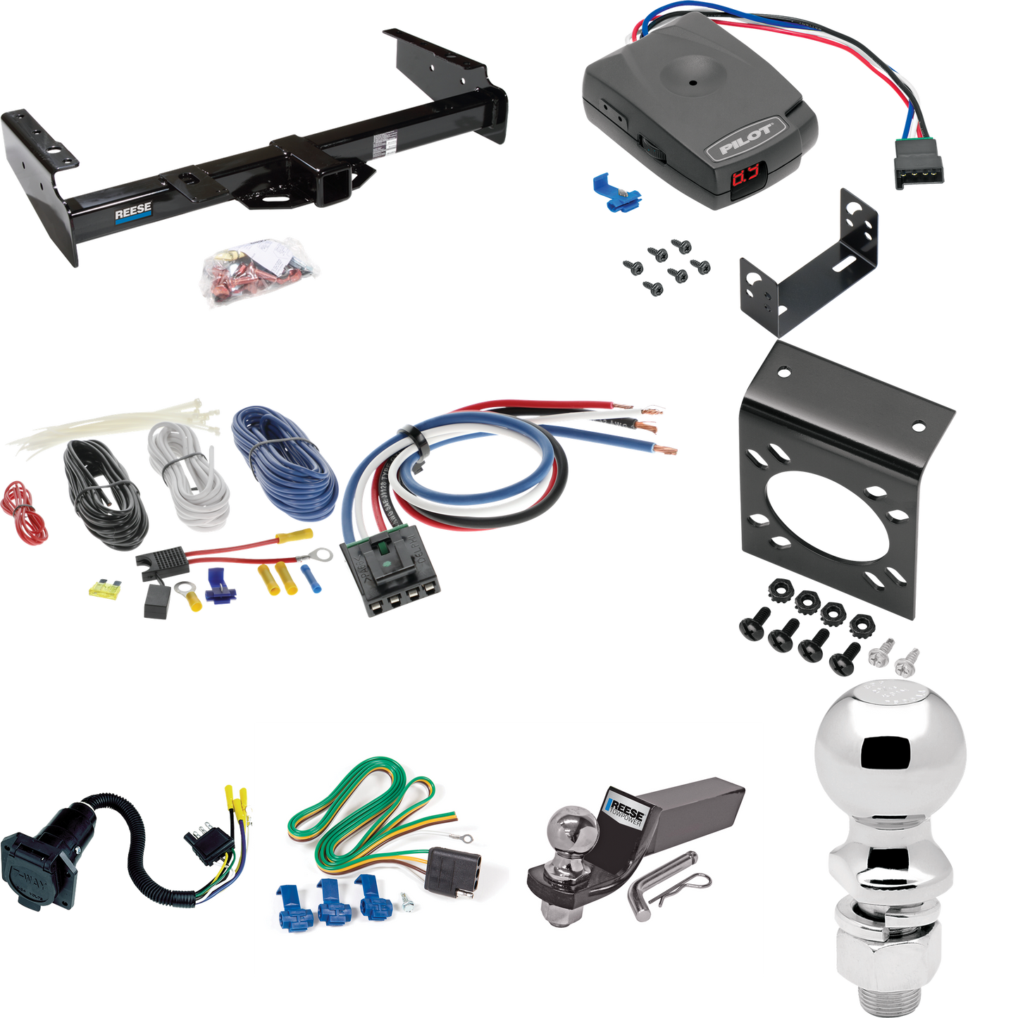 Se adapta al paquete de enganche de remolque GMC Yukon 1992-1999 con control de freno piloto serie Pro + adaptador de cableado BC genérico + cableado RV de 7 vías + soporte de bola y caída de 2" y 2-5/16" de Reese Towpower