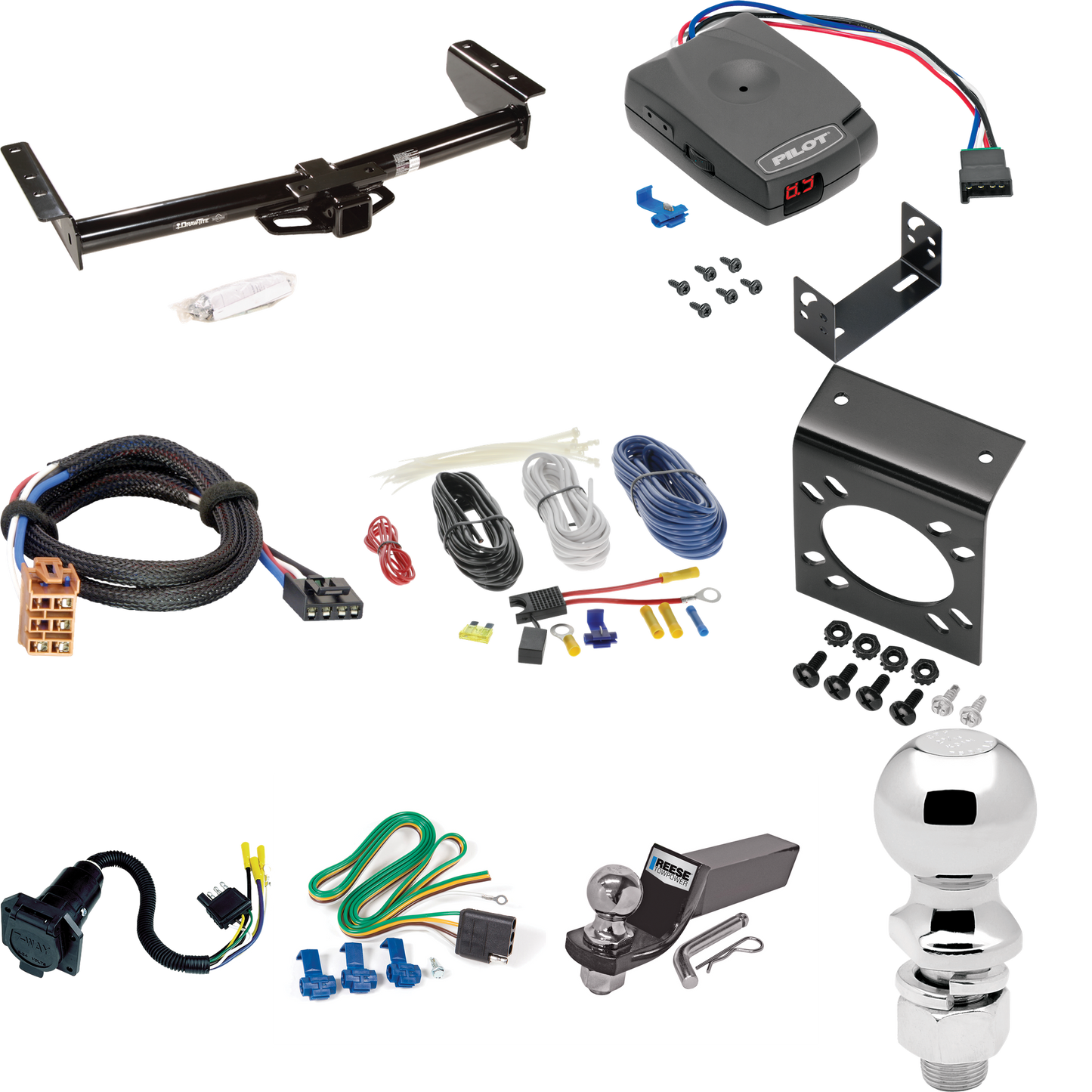 Se adapta al paquete de enganche de remolque Cadillac Escalade EXT 2002-2002 con control de freno piloto serie Pro + adaptador BC Plug &amp; Play + cableado RV de 7 vías + soporte de bola y caída de 2" y 2-5/16" de Draw-Tite