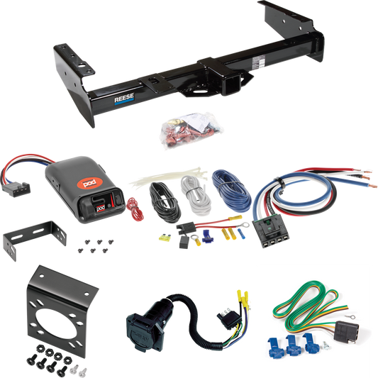 Se adapta al paquete de enganche de remolque Chevrolet Tahoe 1995-1999 con control de freno POD serie Pro + adaptador de cableado BC genérico + cableado RV de 7 vías de Reese Towpower