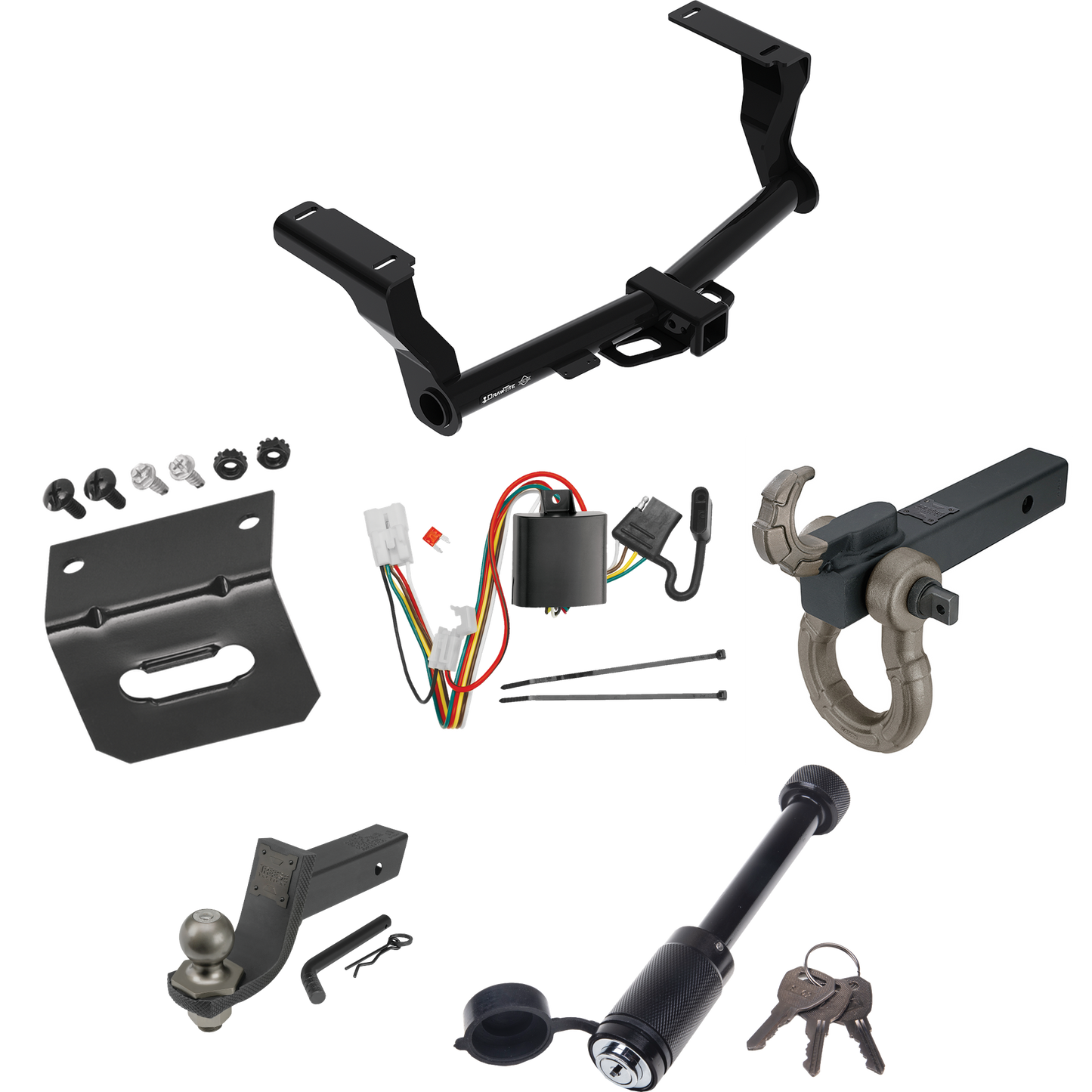 Fits 2016-2023 Subaru Crosstrek Trailer Hitch Tow PKG w/ 4-Flat Wiring + Interlock Tactical Starter Kit w/ 3-1/4" Drop & 2" Ball + Tactical Hook & Shackle Mount + Tactical Dogbone Lock + Wiring Bracket (Excludes: Hybrid Models) By Draw-Tite