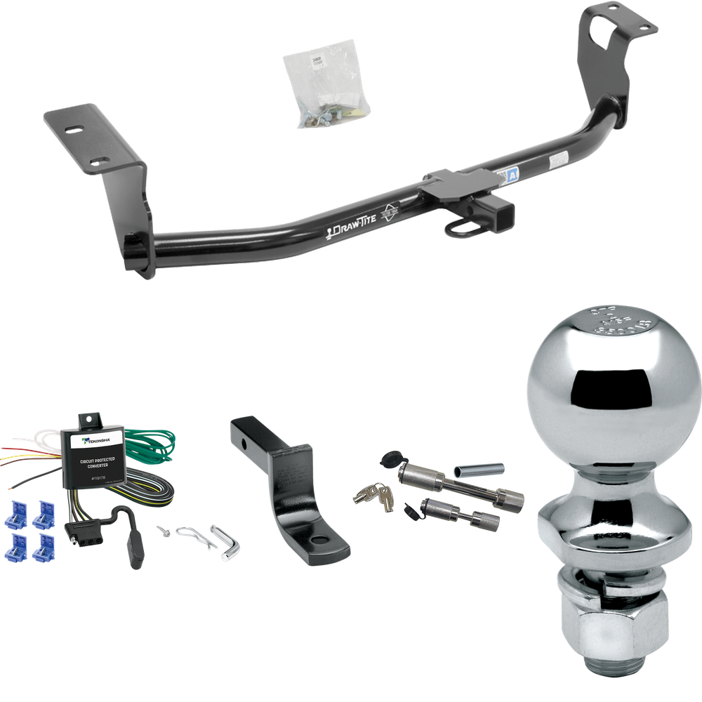 Fits 2003-2007 Toyota Corolla Trailer Hitch Tow PKG w/ 4-Flat Wiring Harness + Draw-Bar + 2" Ball + Dual Hitch & Coupler Locks By Draw-Tite