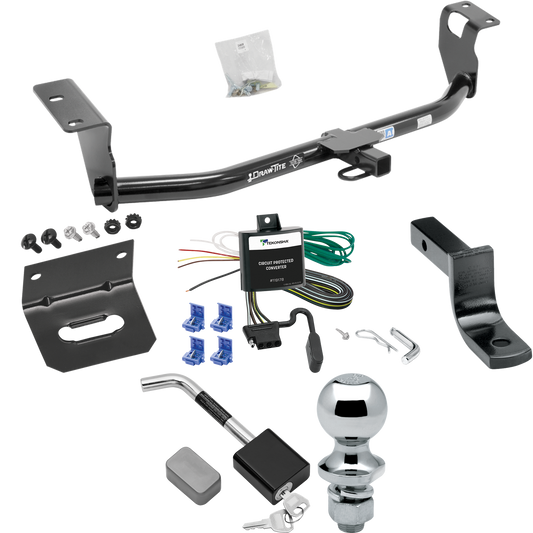 Se adapta al paquete de enganche de remolque Toyota Corolla 2003-2007 con arnés de cableado plano de 4 + barra de tracción + bola de 1-7/8" + soporte de cableado + bloqueo de enganche de Draw-Tite