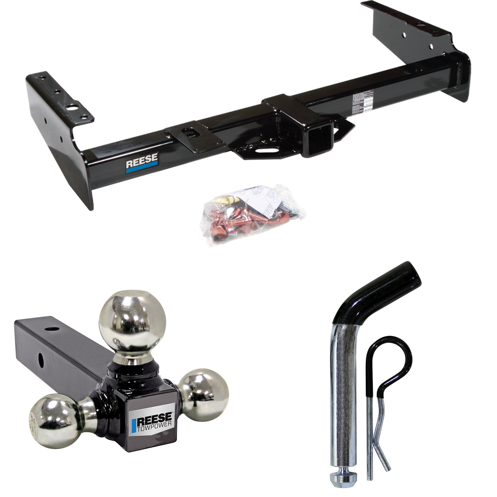 Fits 1992-2000 GMC Yukon Trailer Hitch Tow PKG w/ Triple Ball Ball Mount 1-7/8" & 2" & 2-5/16" Trailer Balls + Pin/Clip By Reese Towpower